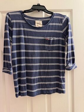 Hollister Navy & White Striped Long Sleeve Top